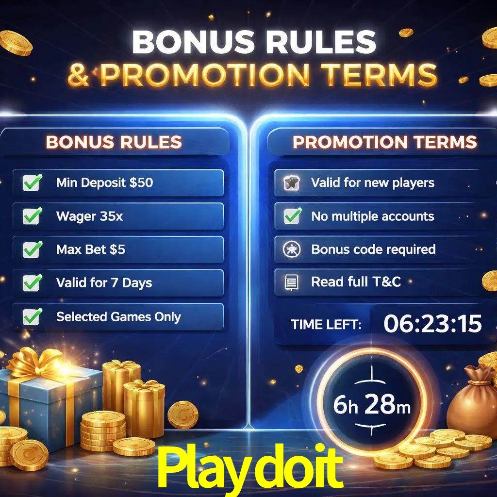 Reglas de promoción Playdoit y condiciones de bonos explicadas visualmente
