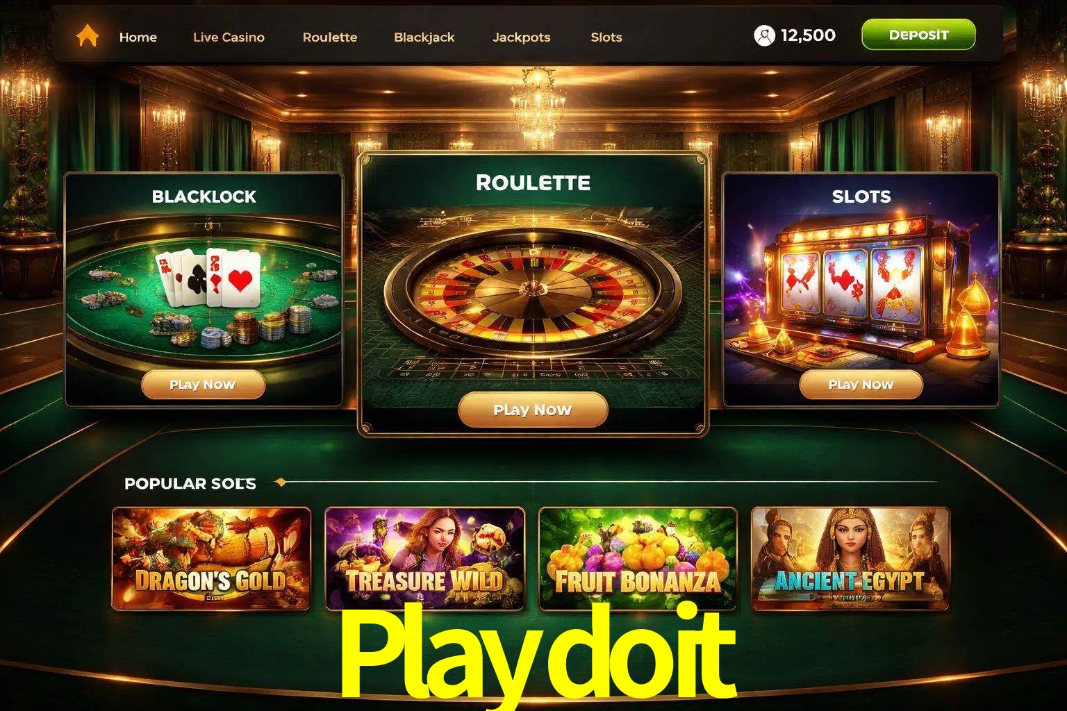 Vista de la plataforma Playdoit Casino mostrando categorías organizadas de juegos en línea